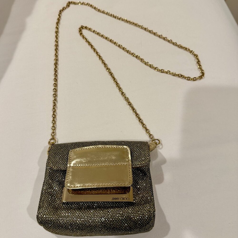 Jimmy Choo Minaudière Gold/Silver Crossbody Bag With Chain-Link Shoulder Strap